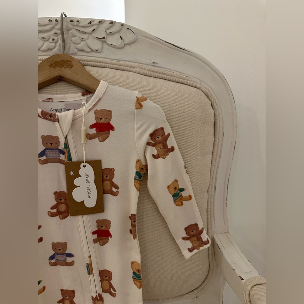 🧸 6~9 Mth Angel Dear Adorable Teddy Bear Print Baby Footie NWT - Picture 5 of 10